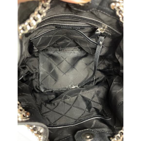 Michael Kors Alanis Pebble Leather Bucket Bag Black Chain Shoulder Hobo - Picture 8 of 15